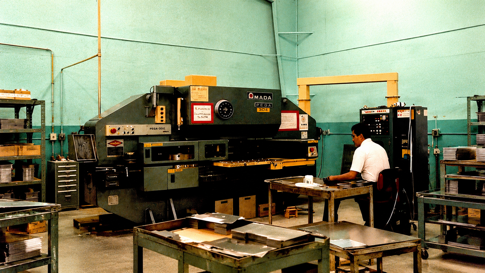 Historical source-package photograph of manufacturing